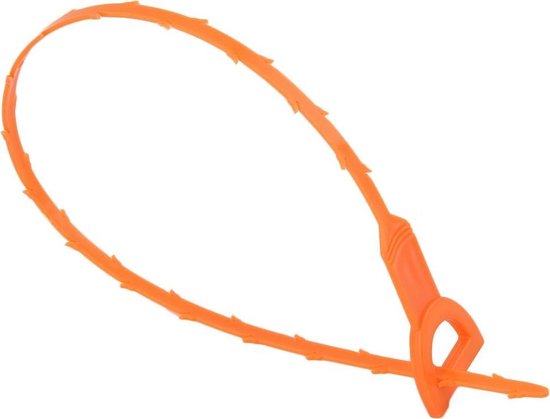 Oranje flexibele haarvanger met weerhaken, in een lus gevormd.