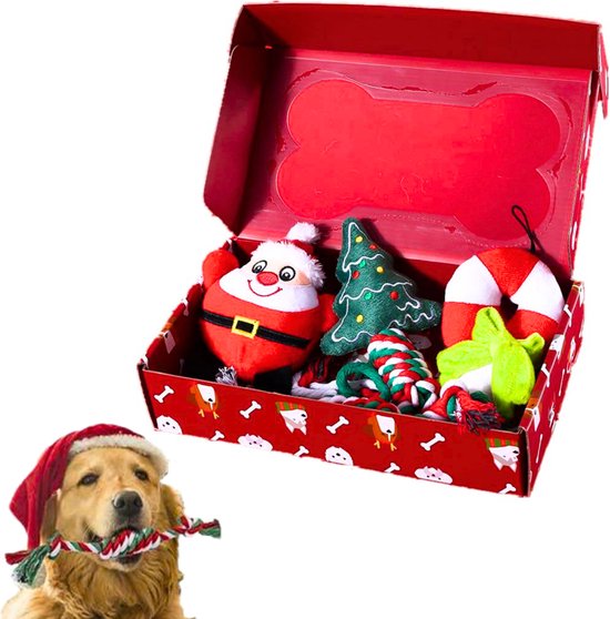 Foto: Kerst gift box voor honden hondenspeeltjes set complete huisdier cadeauset met trekspeeltjes knuffels en kauwspeeltjes puppy speeltjes