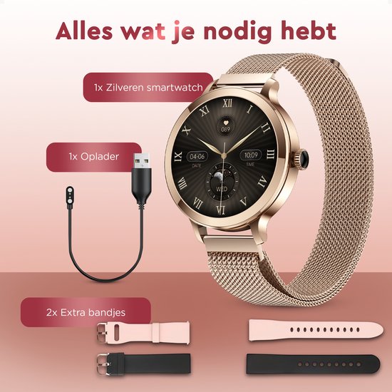 Golden Sound - Smartwatch Pro Women - 3 bracelets supplémentaires - Convient pour IOS, Android et HarmonyOS - Oxymètre - 40 mm