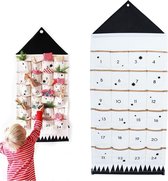 Kerst Advent Kalender met 24 Vakken Herbruikbare Stoffen Wandhanger Tas Kerst Kalender Countdown 24 Dagen Countdown tot Kerstmis Stoffen Decoraties (Zwart,wit)