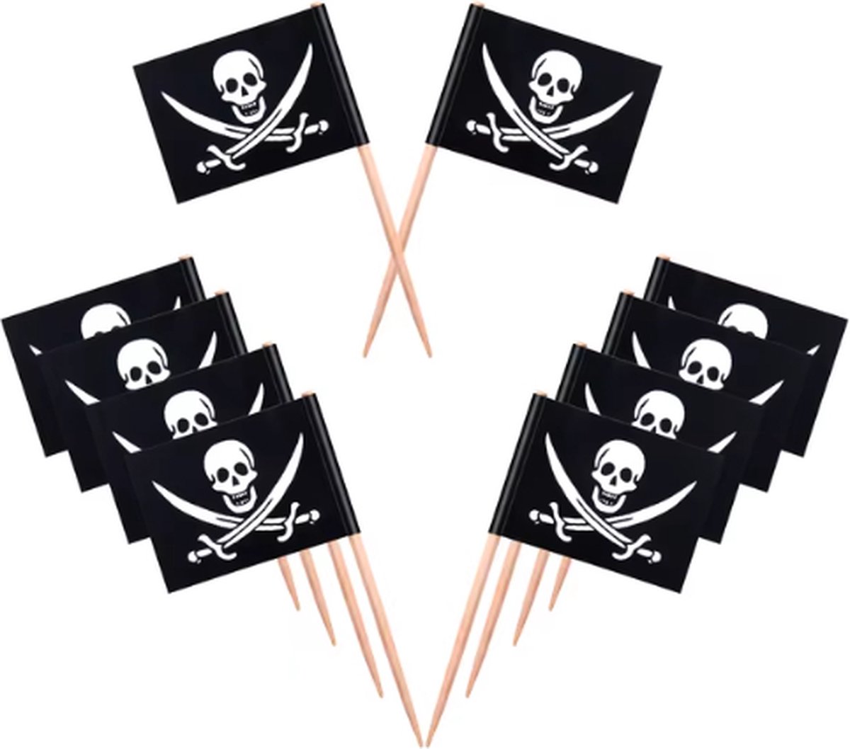 Scoby - Piraten Vlaggetjes - Cocktailprikkers - Jolly Roger - Feestvlaggetjes - Party Flags - 20 Stuks - Zwart
