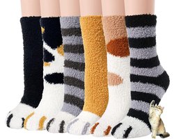 Warme Winter Sokken Dames - Set Van 6 Paar - Dames Pluche Sokken - Sokken Dames - Huissokken - Slaapsokken - Fluffy Sokken - Kat Klauw - Schattige Dierensokken - Verjaardag - Moederdag - Geschenk Vrouw - Dikke, Verwarmende Kwaliteit - Kerstcadeau