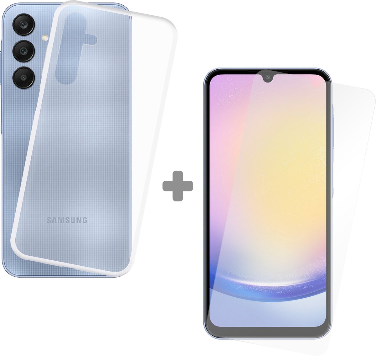 Cazy soft TPU Hoesje + Tempered Glas Screenprotector geschikt voor Samsung Galaxy A25 - Transparant