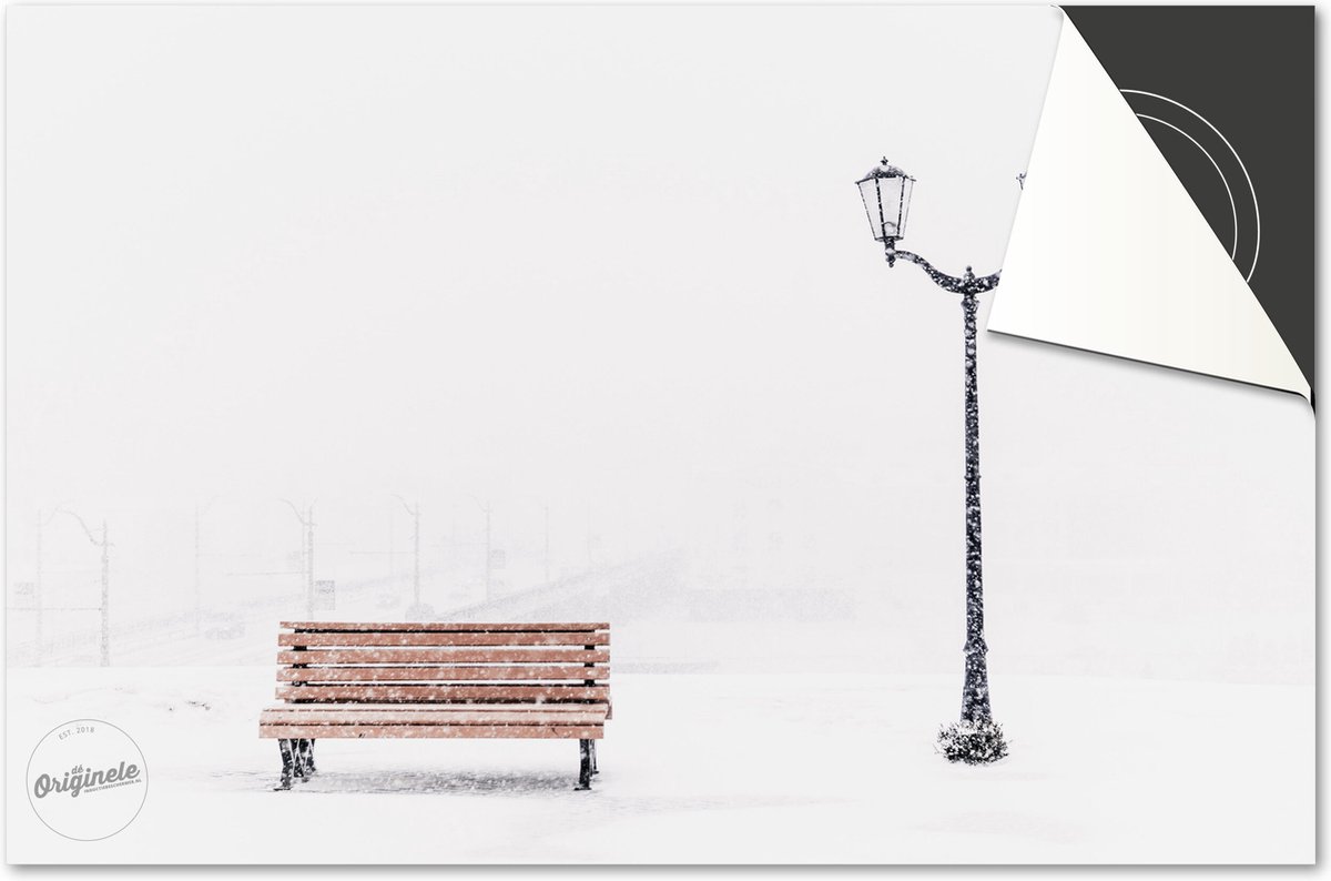 Inductie beschermer 78x52 - afdekplaat inductie mat - Dietrix Kookplaat beschermer - DELUXE - Winter-27-Bankje Lantaarn sneeuw