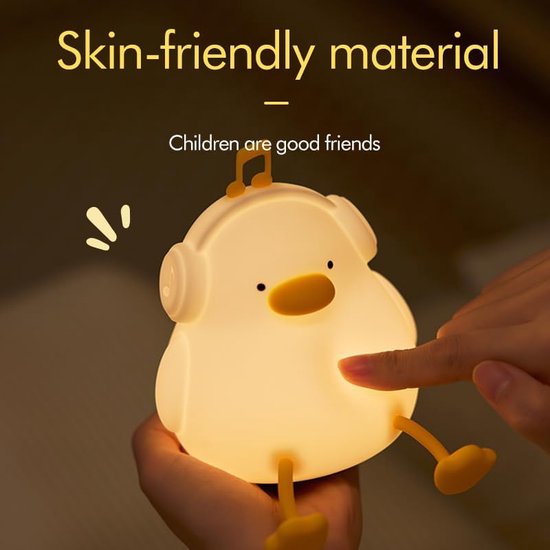 Muziek Eend Nachtlampje-Nachtlampje Kinderen-Nachtlampje-Leeslamp-Babykamer-3 Kleuren-Oplaadbaar-Warm Geel van Friends of Hue — afbeelding 4