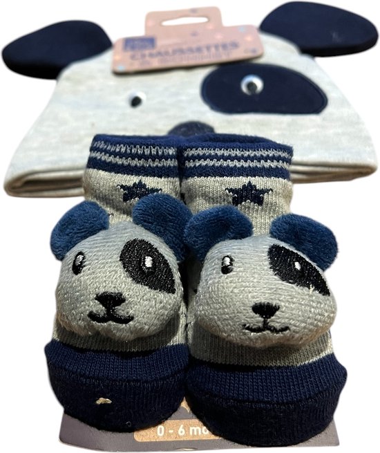Tom en Zoe - Babysokjes met muts - Panda - 0 tot 6 maand - Geschenk set - Blauw van Tom en Zoe — afbeelding 2