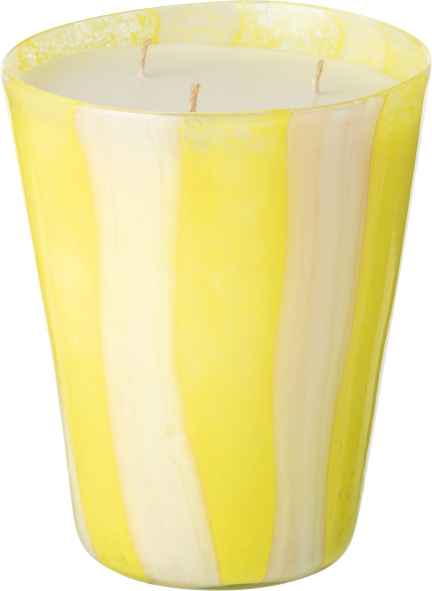 J-Line geurkaars Noa Strepen - Yashioka Gardenia - glas - geel - large - 95U Multi