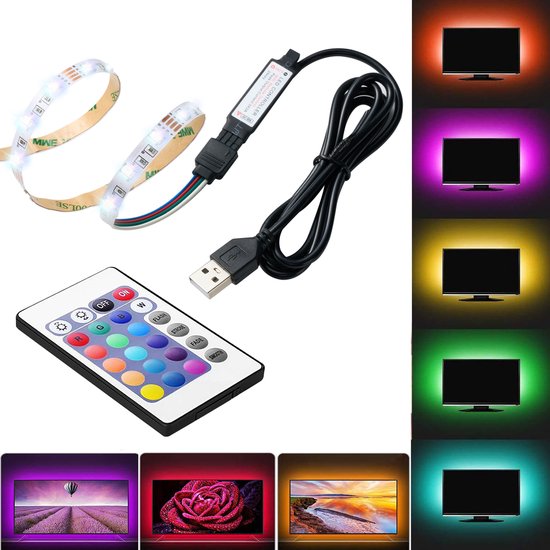Bande LED - RGB - 1 mètre Incl Télécommande - connecteur USB