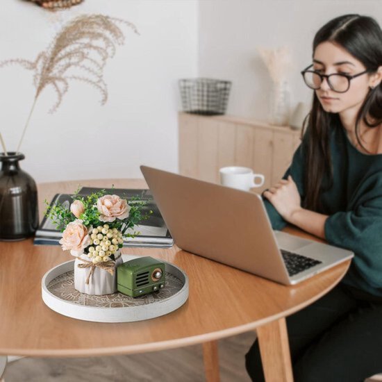 Creative Co-op Ronde Gevlochten Bankuan Dienblad met Handvatten, Bruin, 29