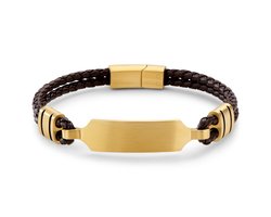 Nomen | Brown Leather and Gold-tone ID Plate Bracelet