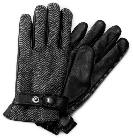 Gants en cuir de mouton avec motif chevrons noir et gris