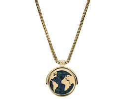 Atlas | Gold-tone Stainless Steel Rotating Azurmalachite World Pendant Necklace