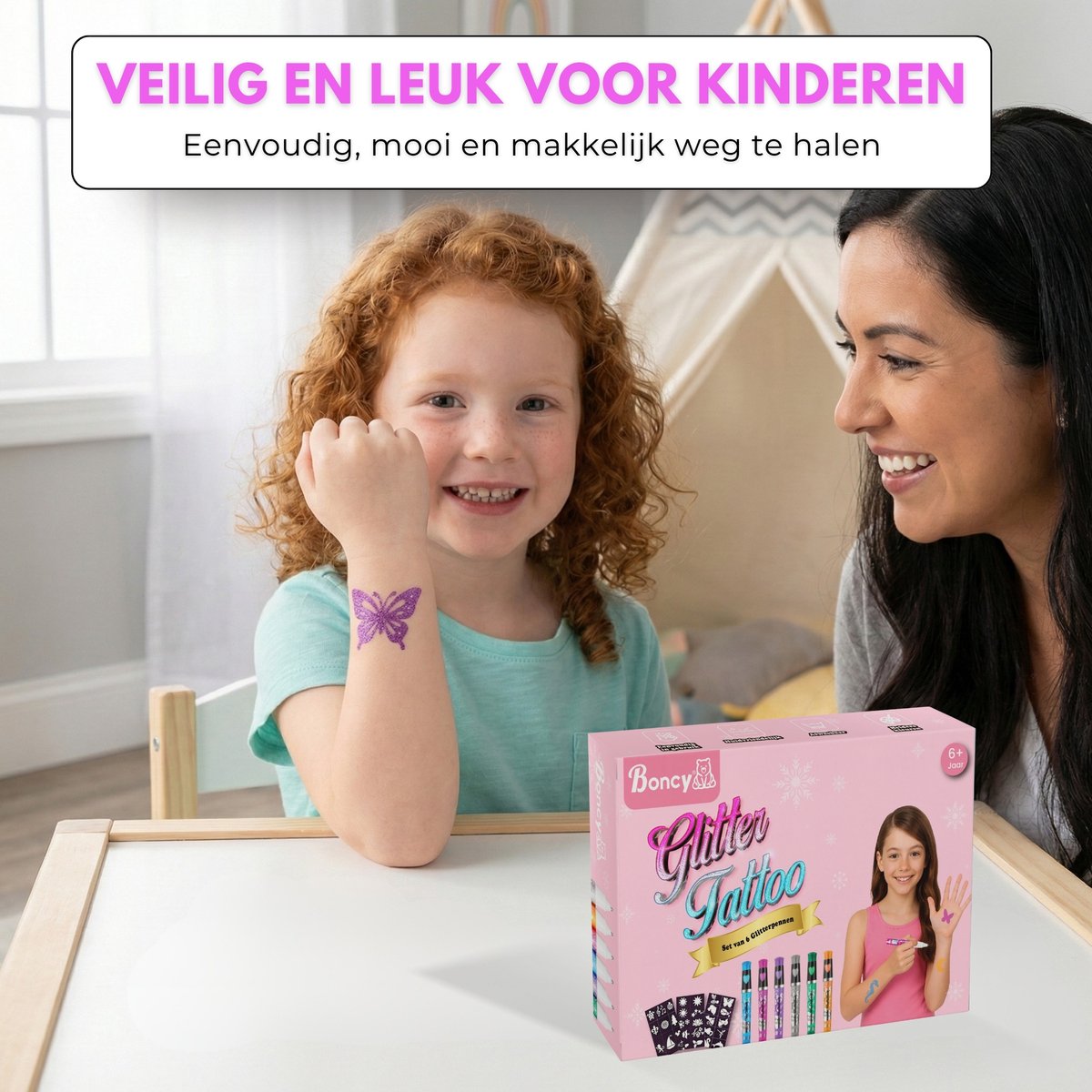 Boncy® XXL Glitter Tattoo Set - Schmink Tattoos Body Glitters - Incl. Sjablonen en Glitterstiften - Tijdelijke Nep Tatoeages Voor Kinderen & Volwassenen - Glittergel Gezicht - Temporary Kinder Gel Neptattoos - Plak Lijm Tatoeage - Neptattoo Haar Face — afbeelding 8