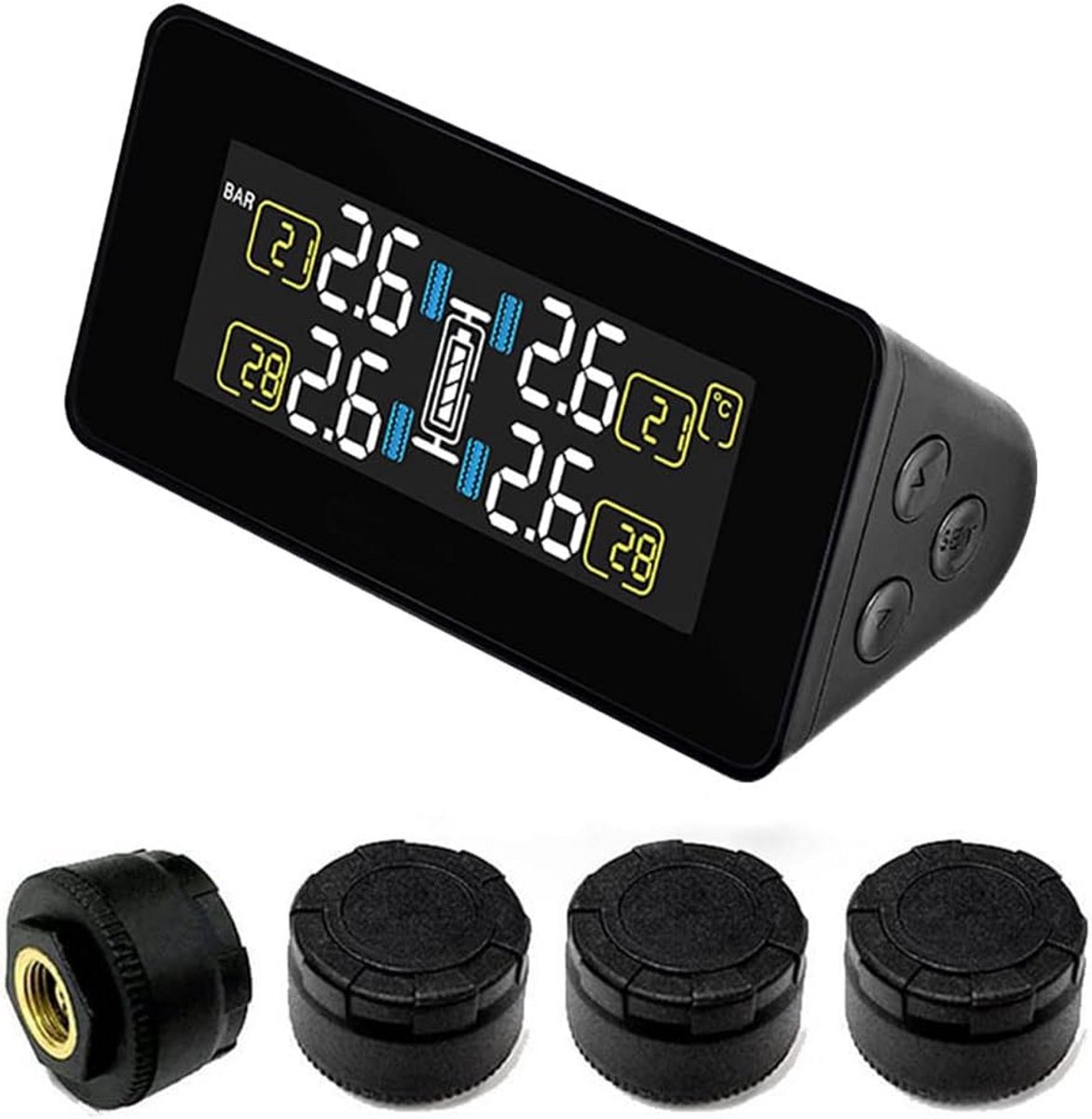 TPMS Bandenspanningscontrolesysteem met 4 Externe Sensoren en LCD Display