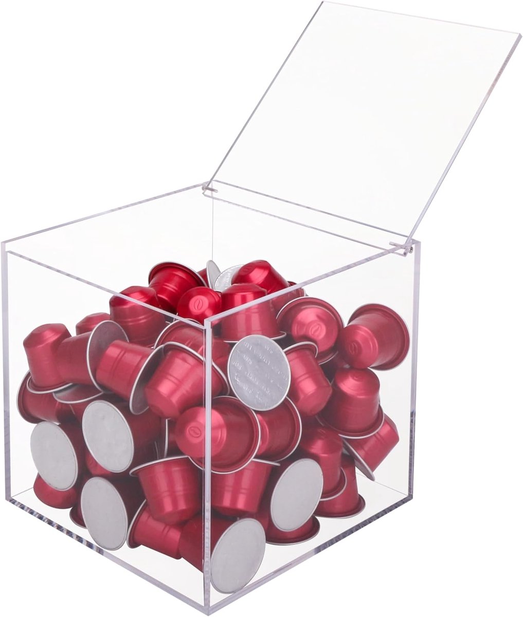 Famanu - Koffie Capsule Kubus 15cm Acryl, Koffie Pod Mand Organiser, Transparante Capsule Houder, Multifunctionele Opslag