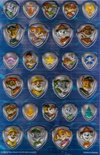 Vellen met Paw Patrol embleem stickers in verschillende kleuren en met de karakters.