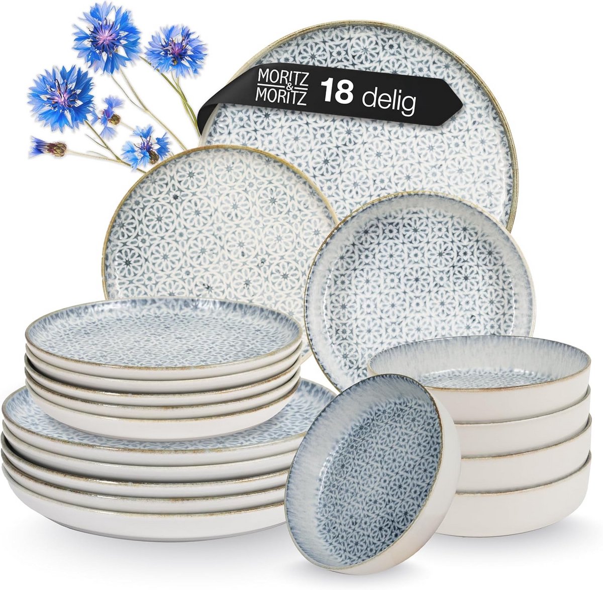 Servies Set voor 6 Personen 18-Delig Modern Porselein Blauw