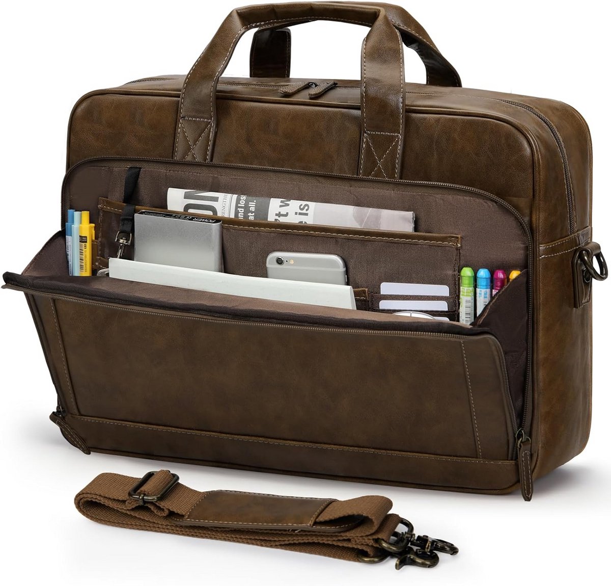 Leren Laptoptas Heren 16 Inch Aktetas Schoudertas voor Werk en Studie