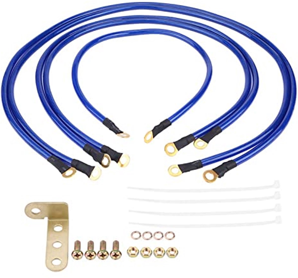 Auto aardingsset, 5-punts universele auto aardkabel systeem aarddraad kit-blauw