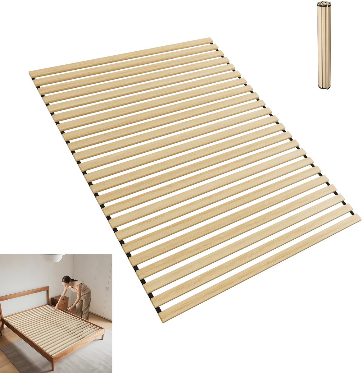 Froadp Rolrooster 160x200 cm – Stabiel lattenrooster/rolrooster Bedbodem met 23 latten, ca. 2 cm dik, belastbaar tot 300 kg – flexibel, ruimtebesparend en ademend, ideaal voor eenpersoonsbedden en tweepersoonsbedden Natuurhout