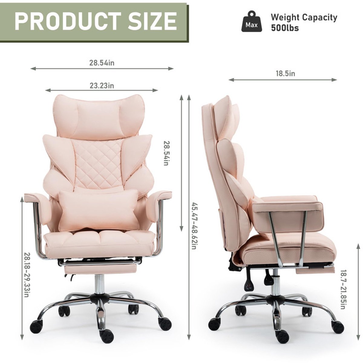 Comfortabele Ergonomische Bureaustoel met Voetensteun Roze - afbeelding 2