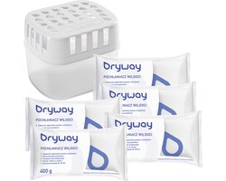 Dryway Luchtontvochtiger + 5x Vochtvanger Navulling 400g – Universeel – 3 Maanden Werking – Voor Kamer, Badkamer, Kelder en Garage