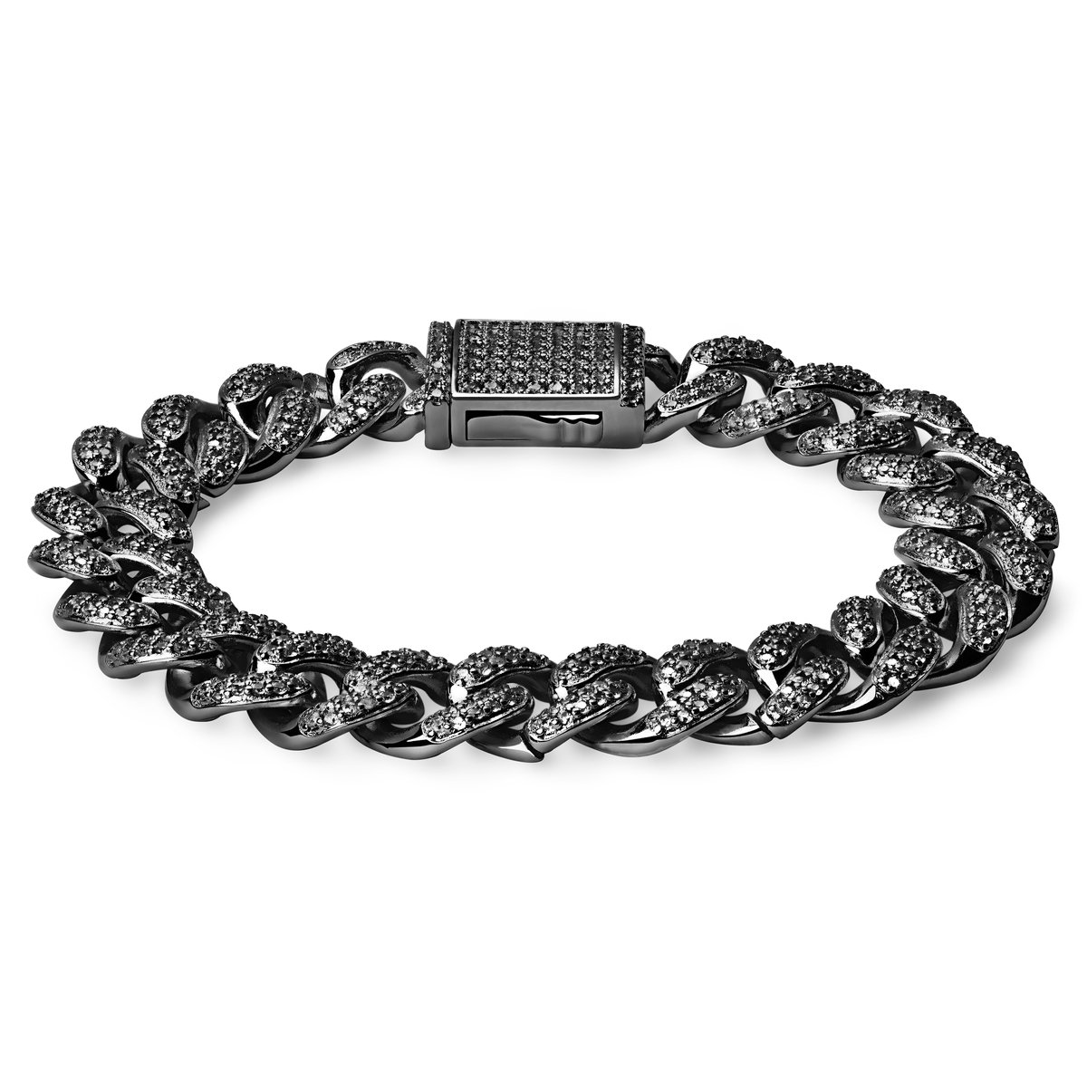 Nicos | 12 mm Zwarte Cubaanse Schakelarmband met Zirkonia