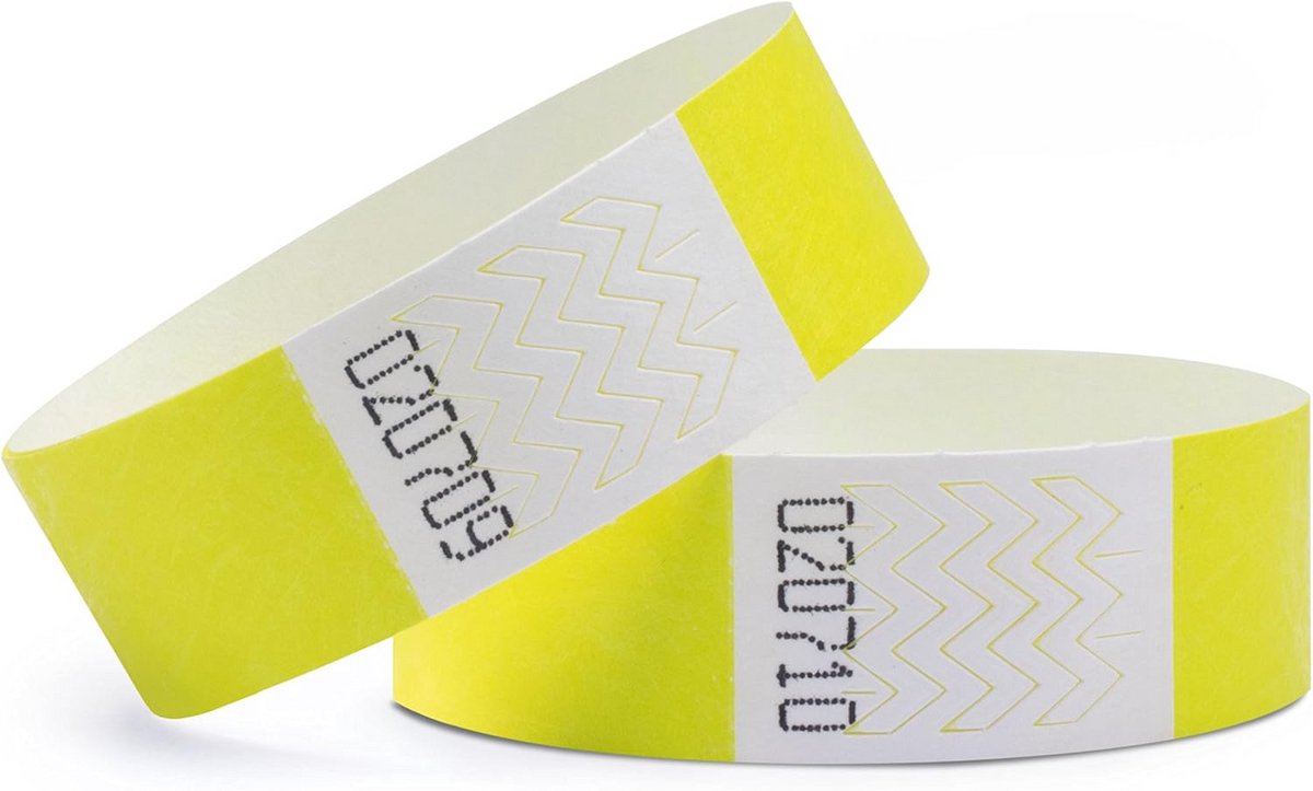 500x Onbedrukte polsbandjes Tyvek Neon Geel 19x254mm Veiligheidsbandjes