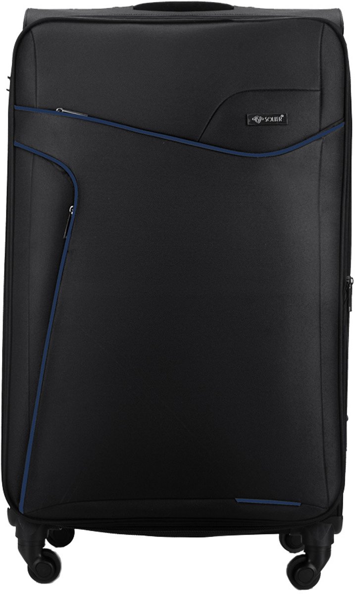 Solier STL1651 - Reiskoffer middelgroot M - Softcase - Uitbreidbaar - 4 zwenkwielen - Zwart/Blauw