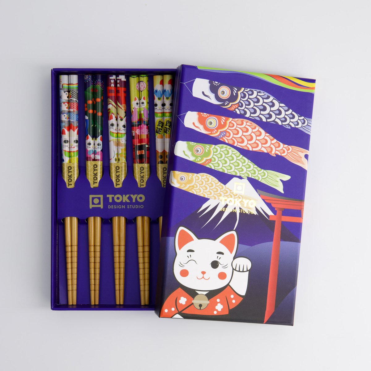Tokyo Design Studio – Children Chopstick Giftset/5 – Lucky Cats & Koinobori
