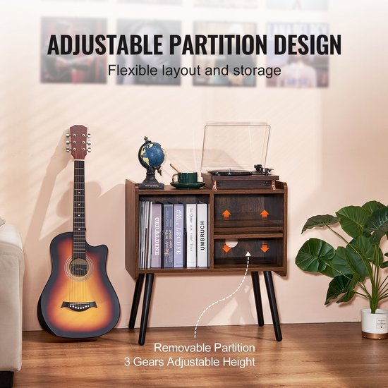 VEVOR Platenspeler Standaard – Opbergruimte Voor 220 Albums – Verstelbare Planken – Vintage Design – Max. 150 Pond – Voor Woonkamer & Slaapkamer 5 miniatura