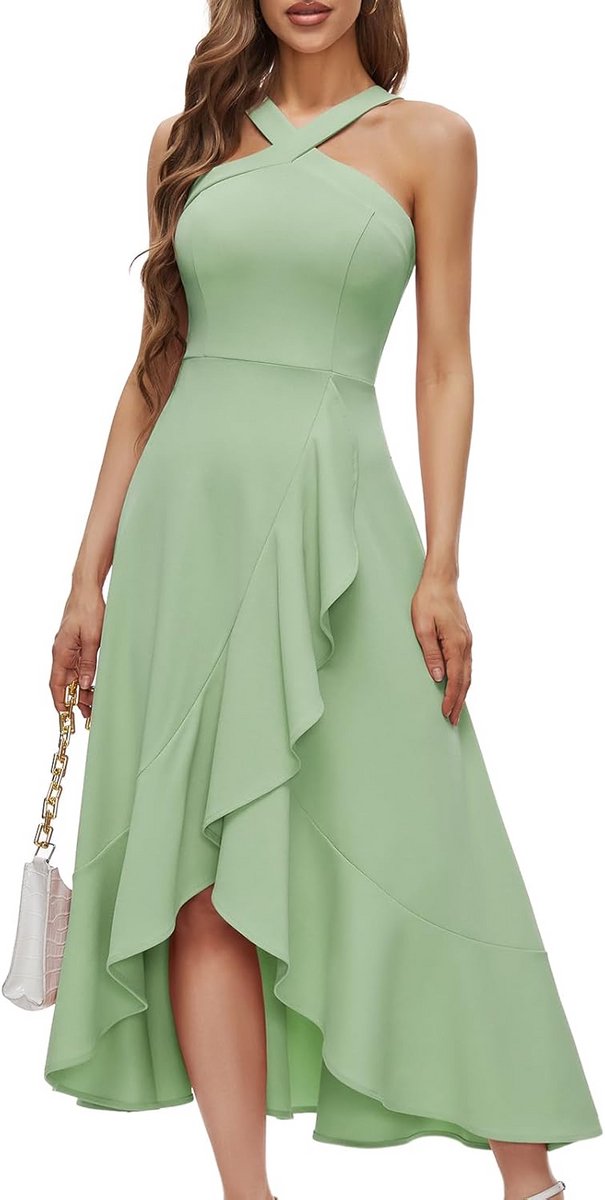 Halter Cocktailjurk met Ruches voor Dames, Maxi Baljurk voor Feesten