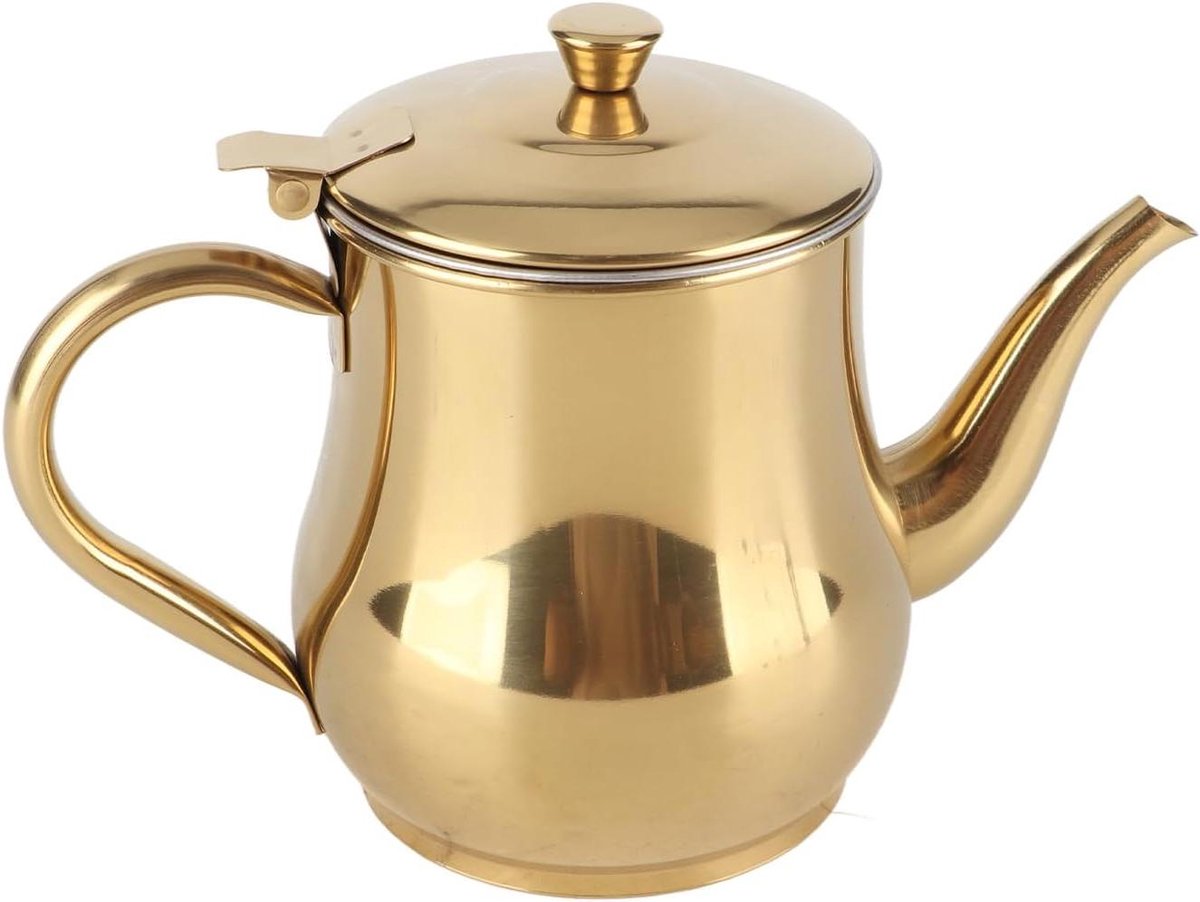 Theepot 500 ml roestvrij staal korte uitloop thee-ei kruideninfuser goudkleurig