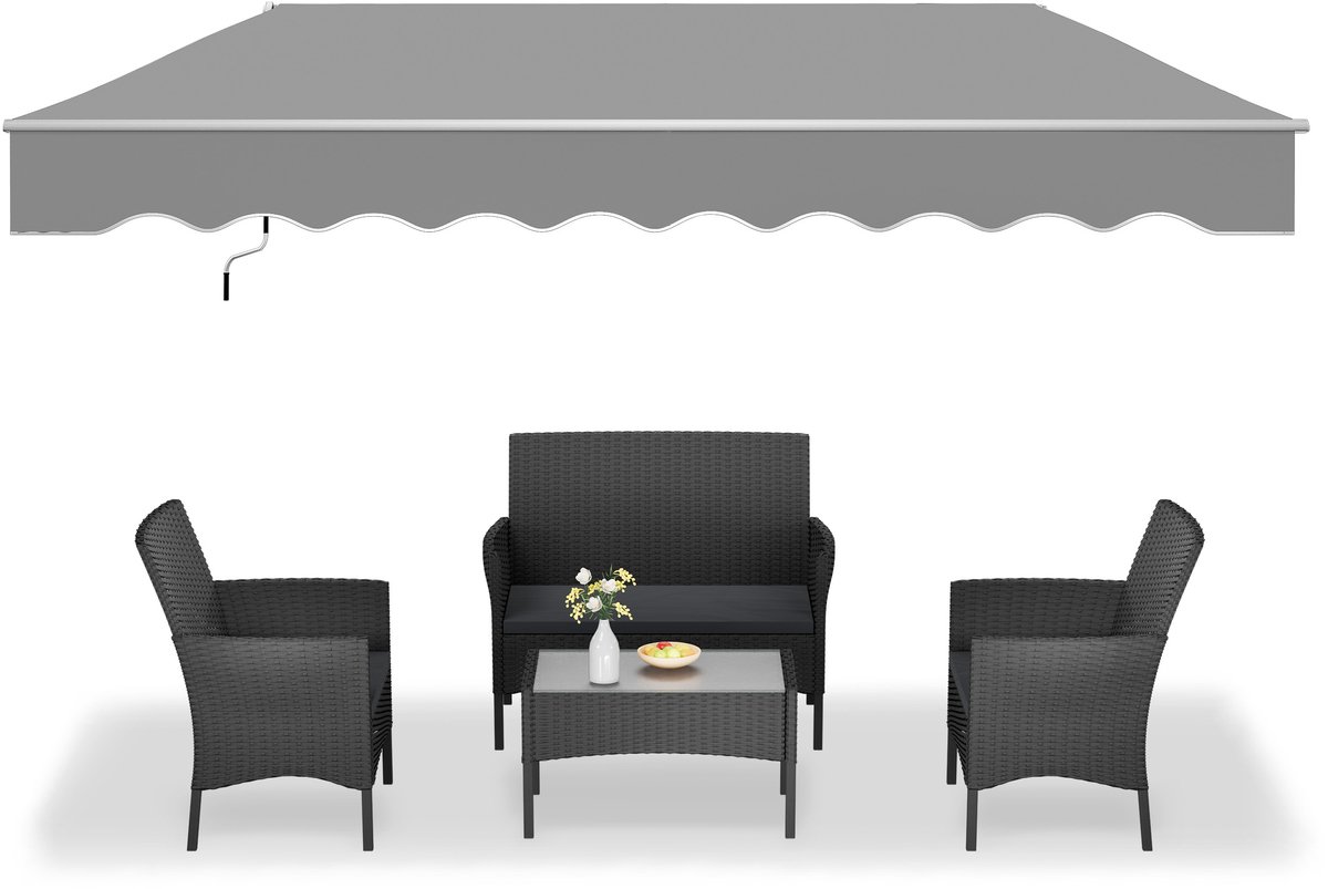 Gelenkarmmarkise 360x300cm Breed Aluminium Luifel Balkon Zonwering Balkonluifel Vouwbare Klemarmluifel Met Handkraan Zonluifel Waterdicht Lichtgrijs Luifelstof NAIZY