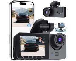 Autocamera - Dashcam met dubbele camera voor en achter, 24-uurs parkeerbewaking, dashcam met drie lenzen