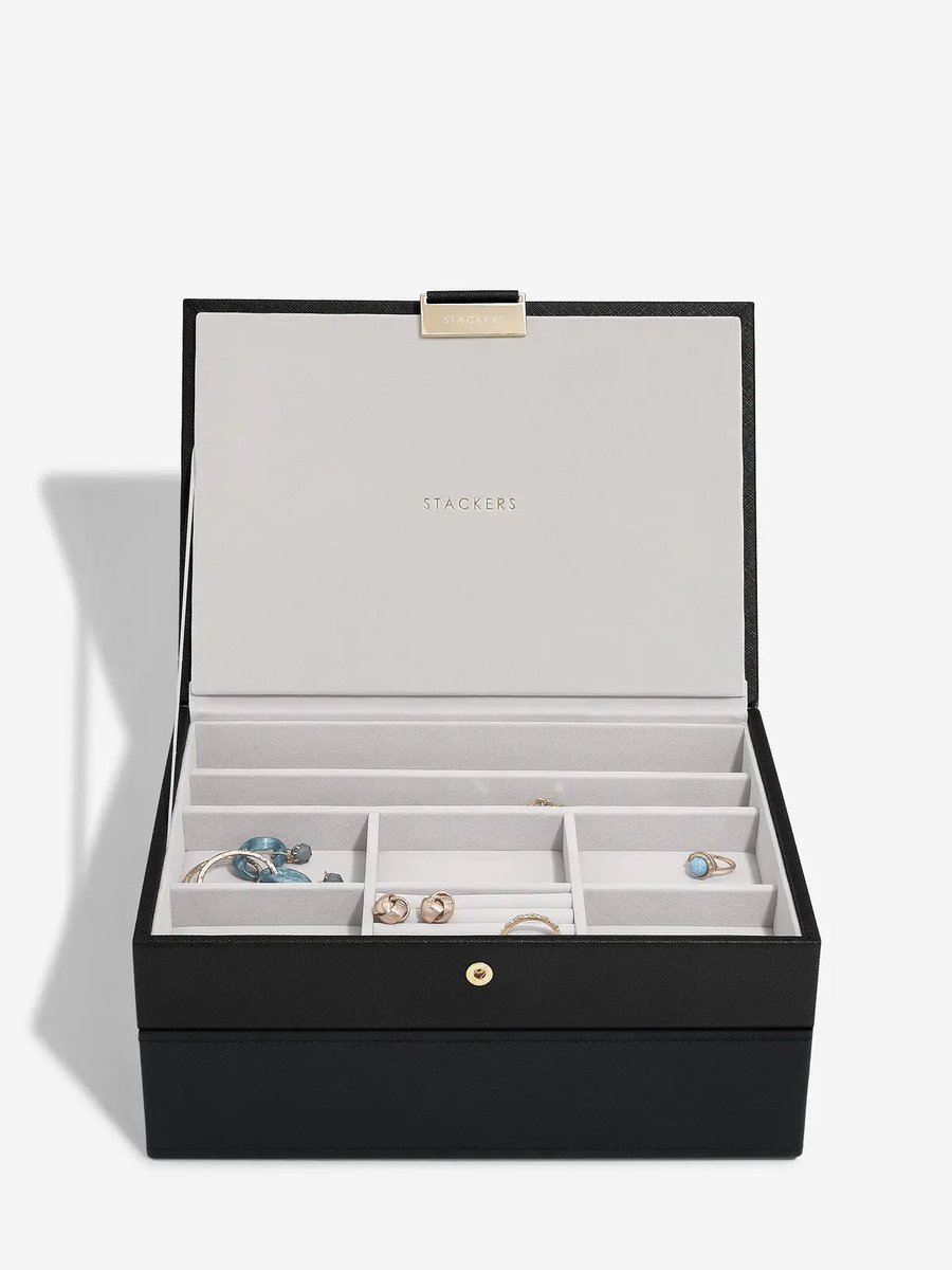 STACKERS BLACK RAFFIA - Sieradendoos - Juwelendoos - Sieradenhouder - Sieraden Organizer - 2-set