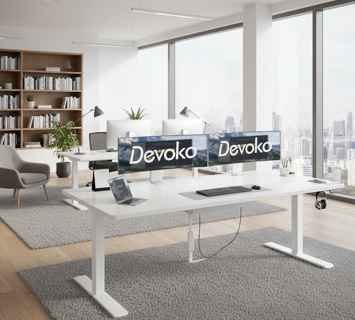 Premium Elektrisch In Hoogte Verstelbaar Bureau – Sta-bureau met USB-oplaadpoort, Smart LED-display, Alarmherinnering, Modern Design – 180 x 80 cm, Zwart A-Furniture