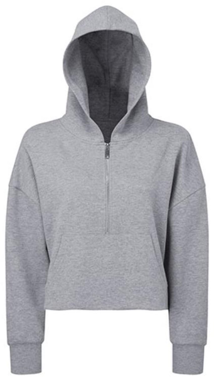 TriDri - Dames Hoodie met halve Rits - Heather Grey maat L/XL