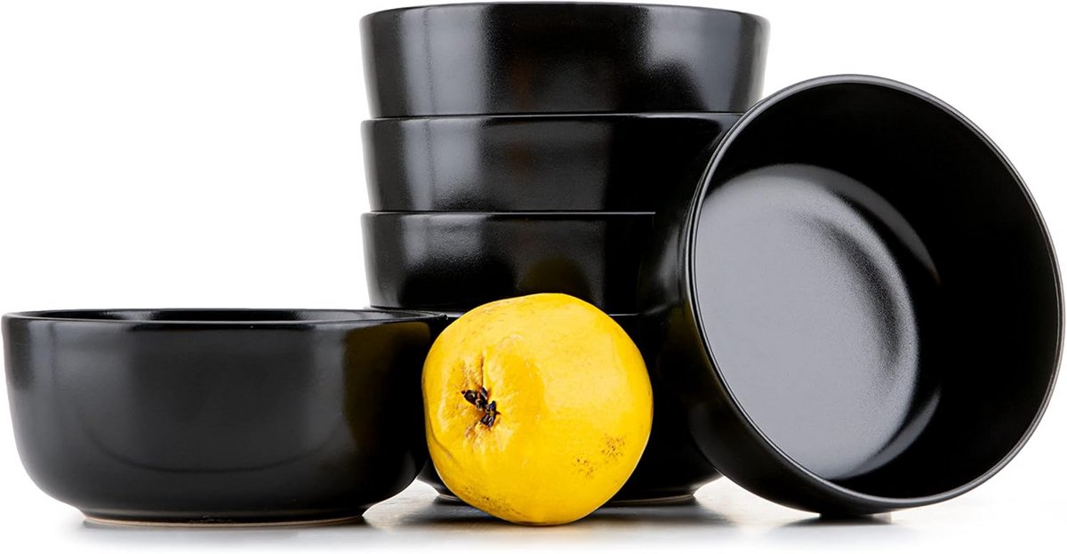 Set van 6 Zwarte Bowls - Modern Servies voor Ontbijt en Salade - 14,5 cm