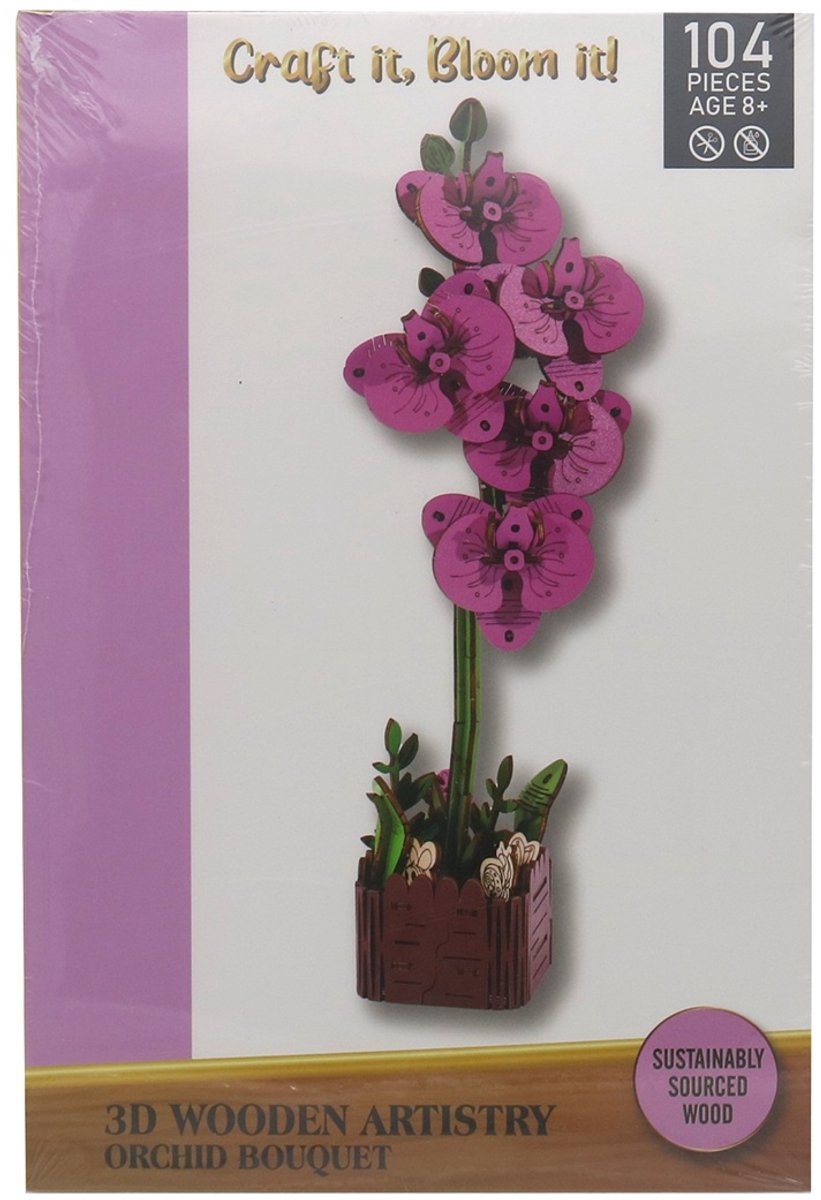 Houten 3D puzzel - orchidee - 104 stukjes