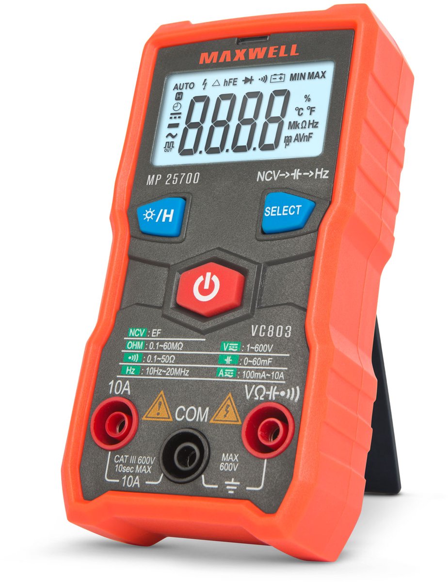 Automatische Digitale Multimeter - NCV Spanningsdetectie - Groot Verlicht Display - 9999 Count - Capaciteit- en Frequentiemeting - Zaklampfunctie - Inclusief Koffer & Meetpennen [25700]