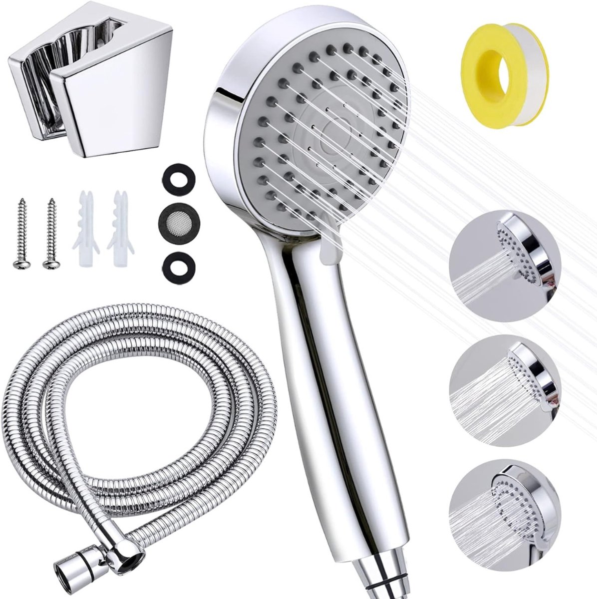 VIN® Douchekop met Slang En Wandhouder – Complete Doucheset - Waterbesparende douchekop - 3 Sproeistanden - Handdouche - Regendouche - Inclusief Douchekophouder - Verchroomd