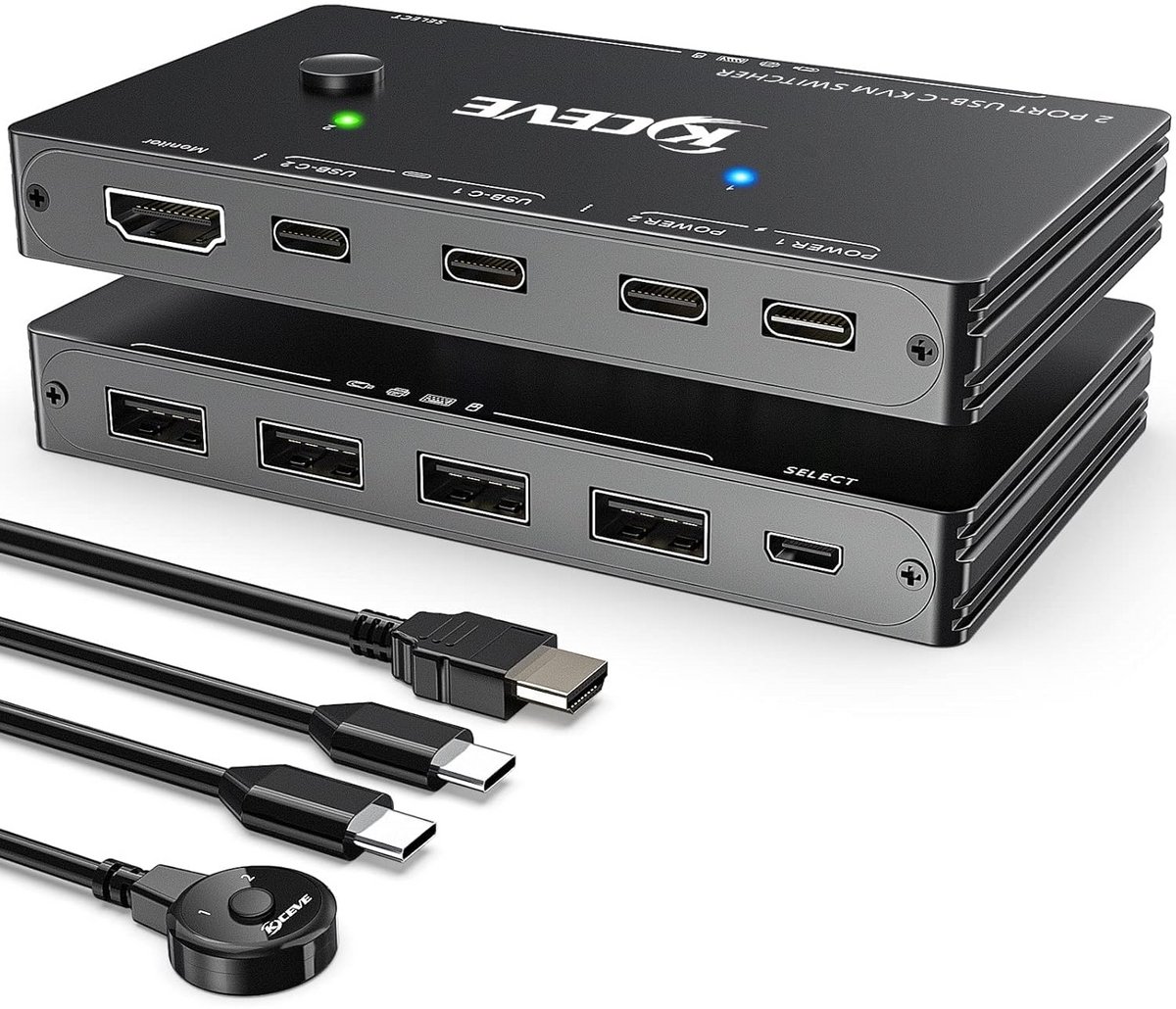 USB-C KVM-switch voor 2 computers met 4K@60Hz en 87W PD Snelladen