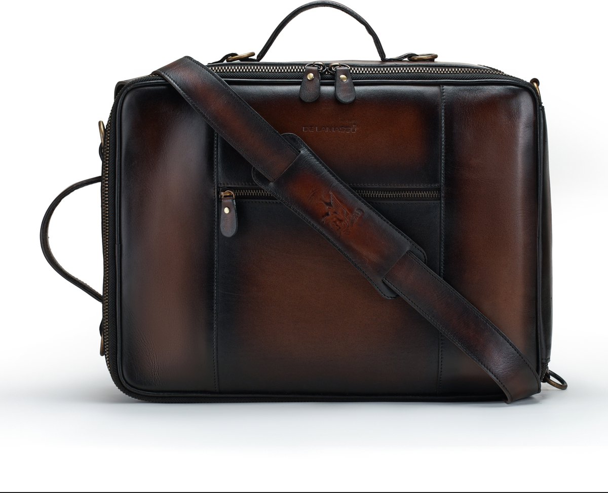 DE LAMASSU® (Zander) 2-in-1 Leren Rugzak & Schoudertas – Echt Volnerf Leer – Laptop 15,6 Inch – Camera & Business Tas – Unisex