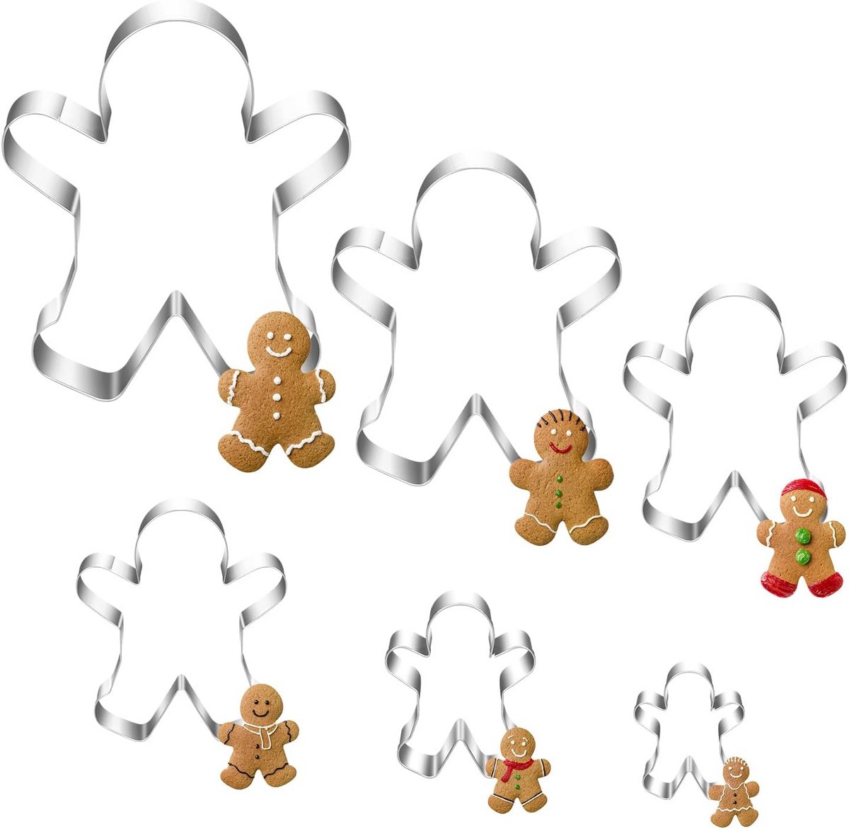 Kerstkoekjesvormpjes Set van 6 - Roestvrijstalen Peperkoekmannetjes Vormen voor Bakken