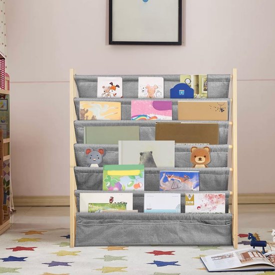 HUOLE Boekenkast voor kinderen, rek met 6 niveaus voor boeken, schoolbenodigdheden voor kinderkamer, kleuterschool, meerkleurig, 75 x 30 x 79 cm, houtkleur (1 stuk