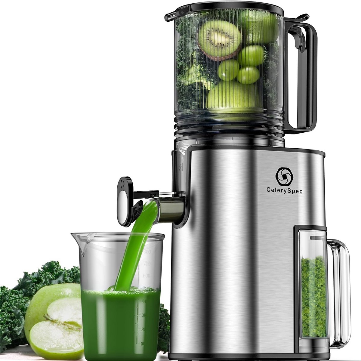 Krachtige Slowjuicer - 250W, Groot Reservoir (1.8L) en Brede Vulopening