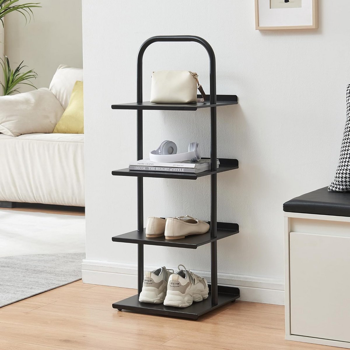 Schoenenrek met 4 Planken Zwart Modern Design 96x34x32 cm