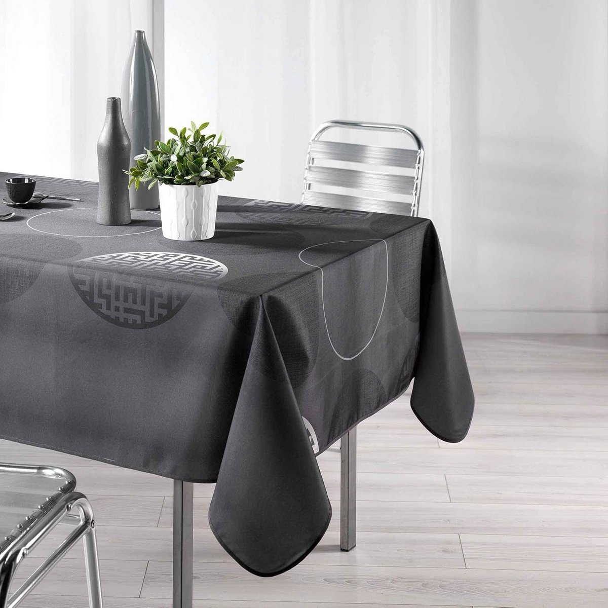 Rechthoekig tafelkleed 150 x 240 cm Bedrukt Polyester Grijs