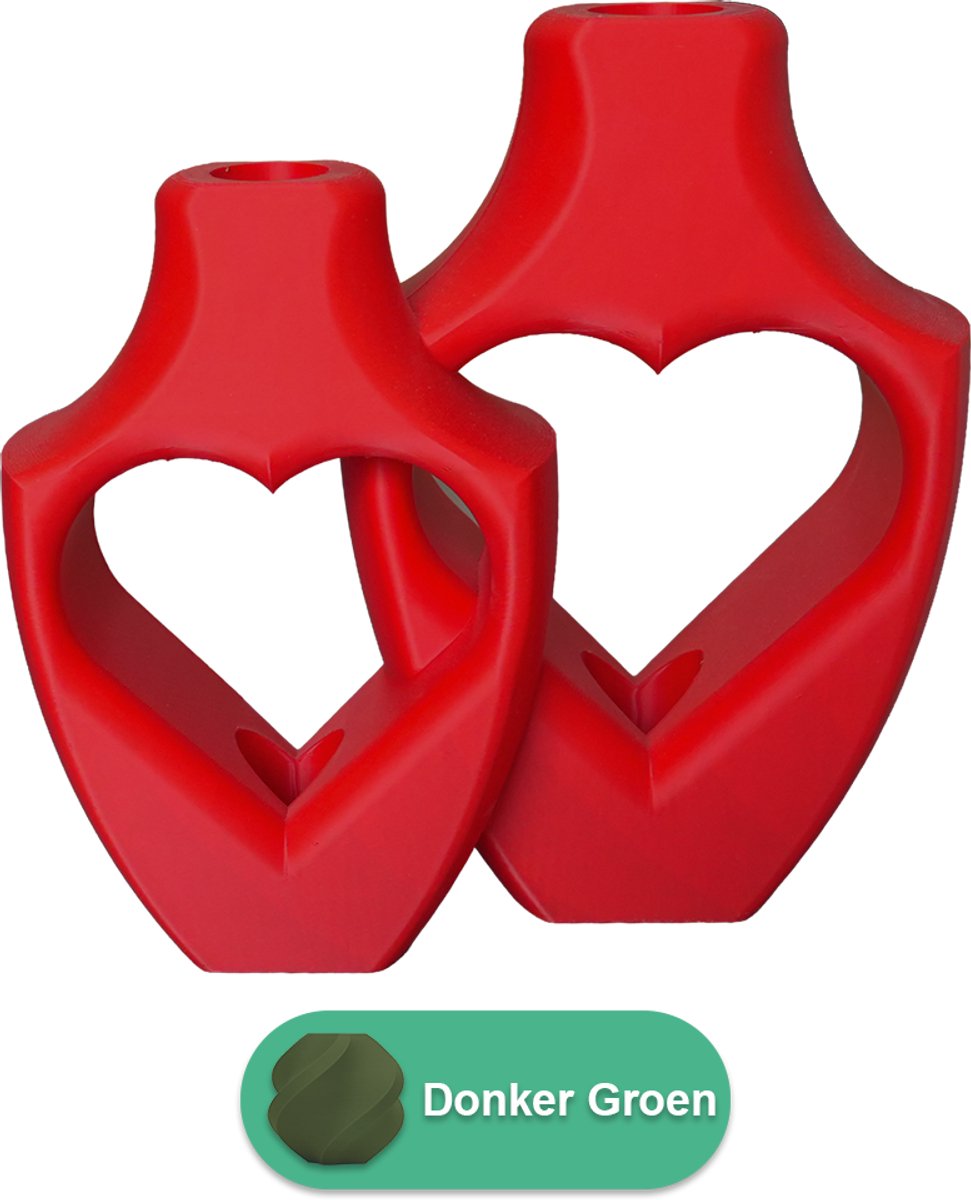 Lovora Alira Duo moderne vaas set – Decoratieve vaas - Donker Groen - 3d geprinte vazen – geschikt voor droogbloemen - 34CM